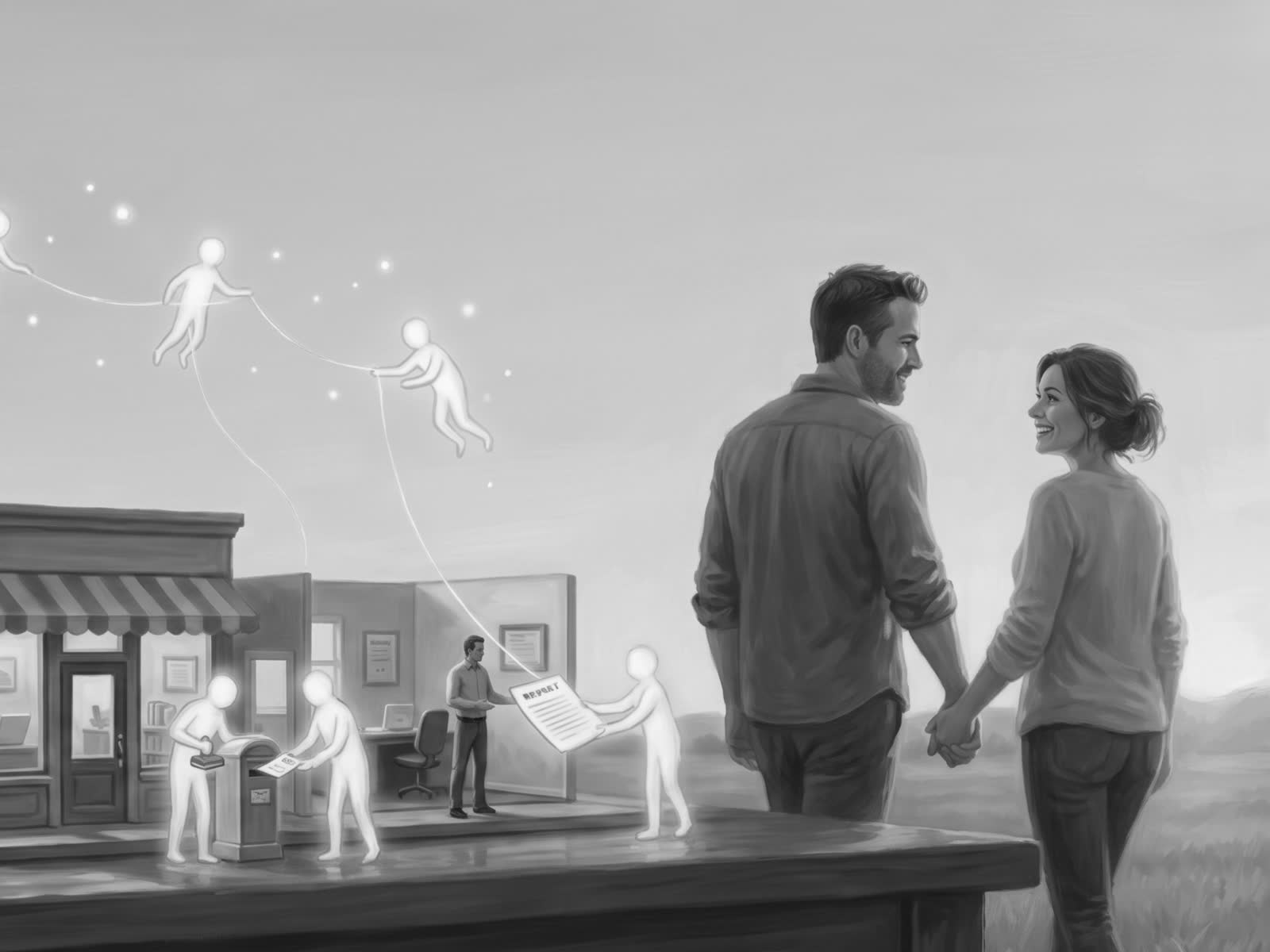 Figures of light keep a miniature business running